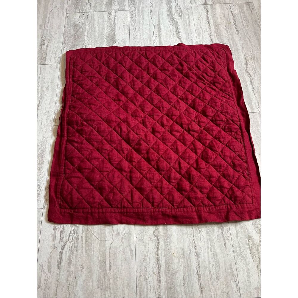 Pottery Barn Linen Diamond  Quilted Euro Sham Red Berry  HTF